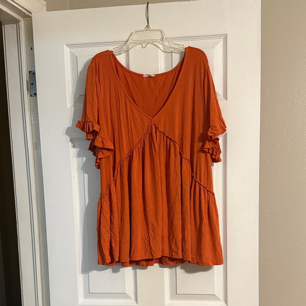 Women's Orange Ruffle Sleeve Top